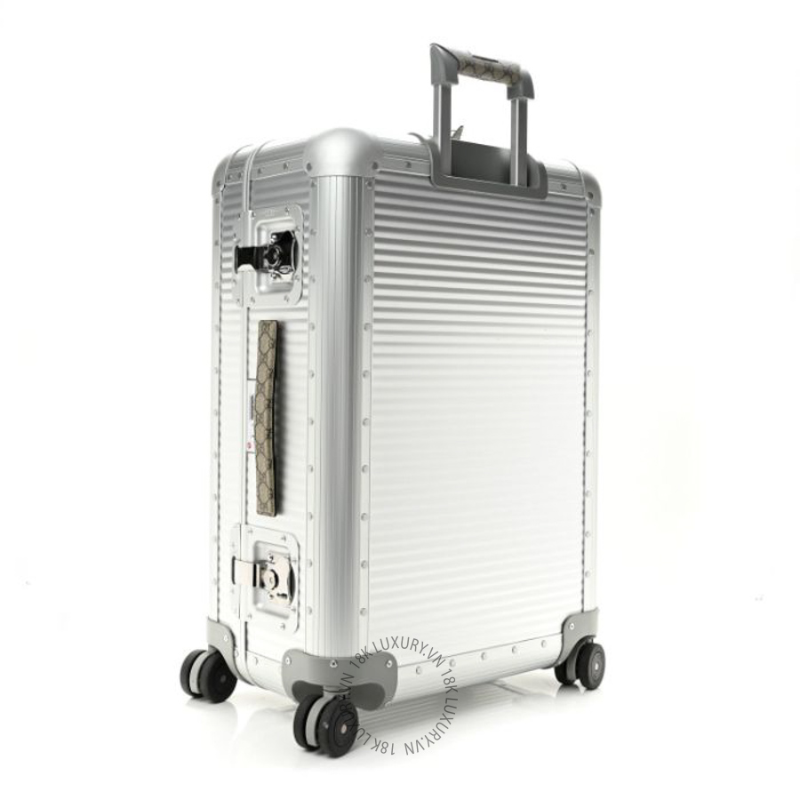 Vali Gucci GG Supreme Monogram Aluminium Porter Medium Trolley Suitcase Silver GGC736