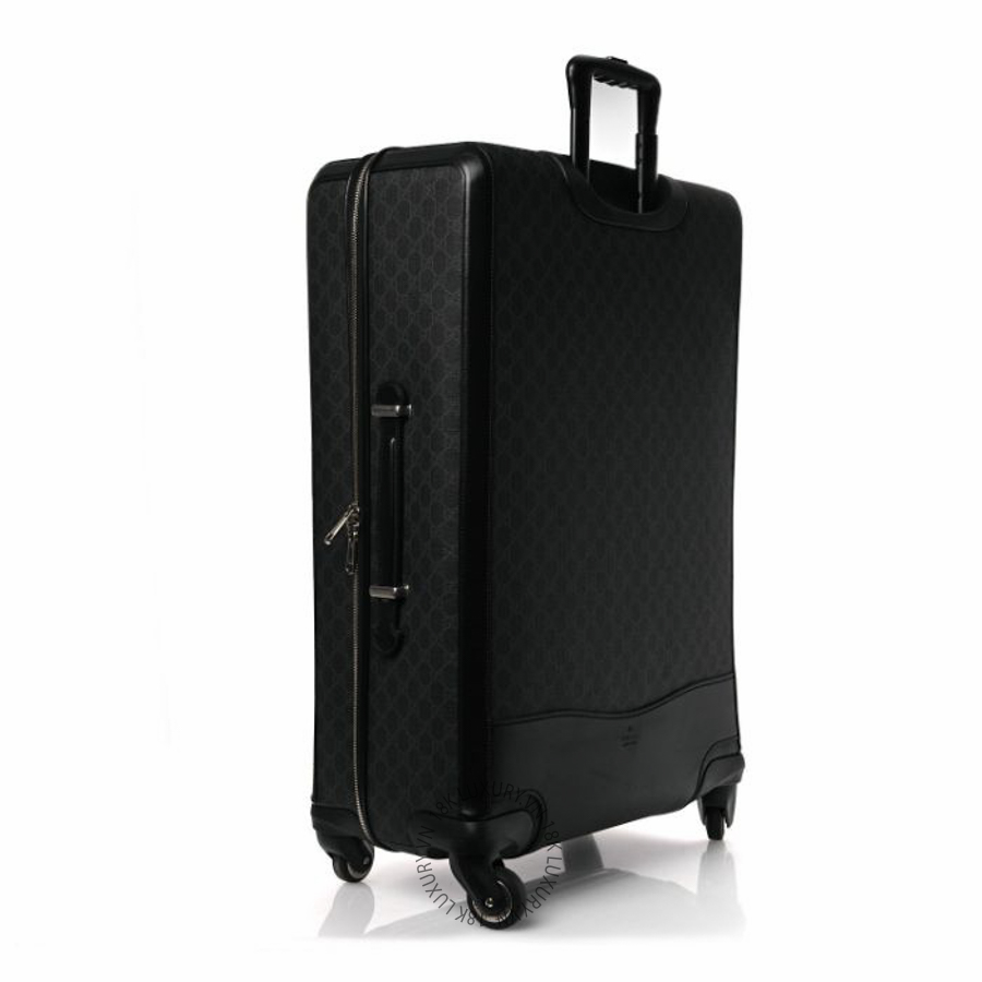 Vali Gucci GG Supreme Monogram Large Four Wheel Suitcase Black Grey NFPG113
