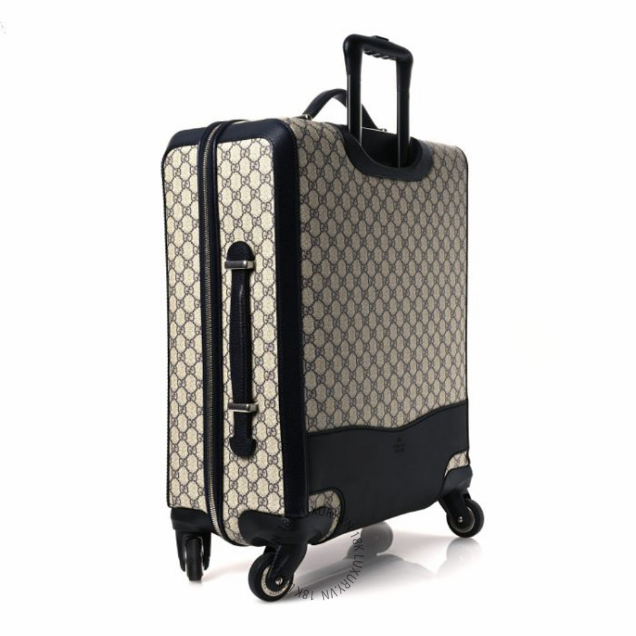 Vali Gucci GG Supreme Monogram Textured Dollar Calfskin Web Savoy Cabin Plus Trolley Beige Blue NFPG184