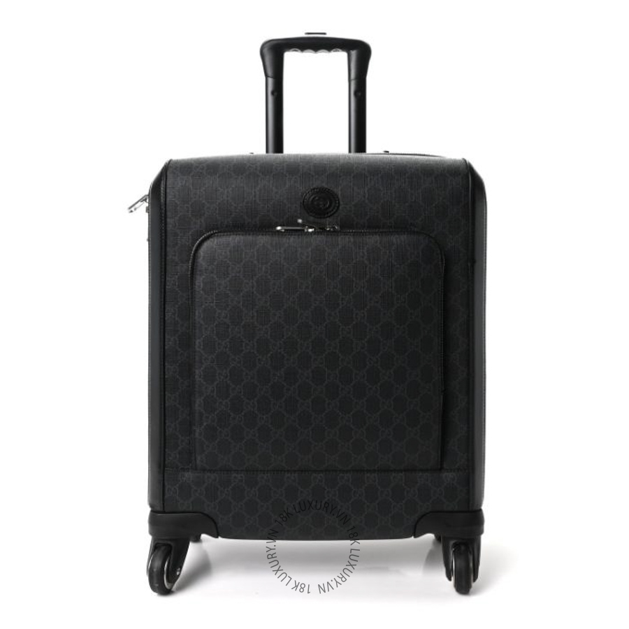 Vali Kéo Gucci GG Supreme Monogram Four Wheel Suitcase Black Grey GDCB454
