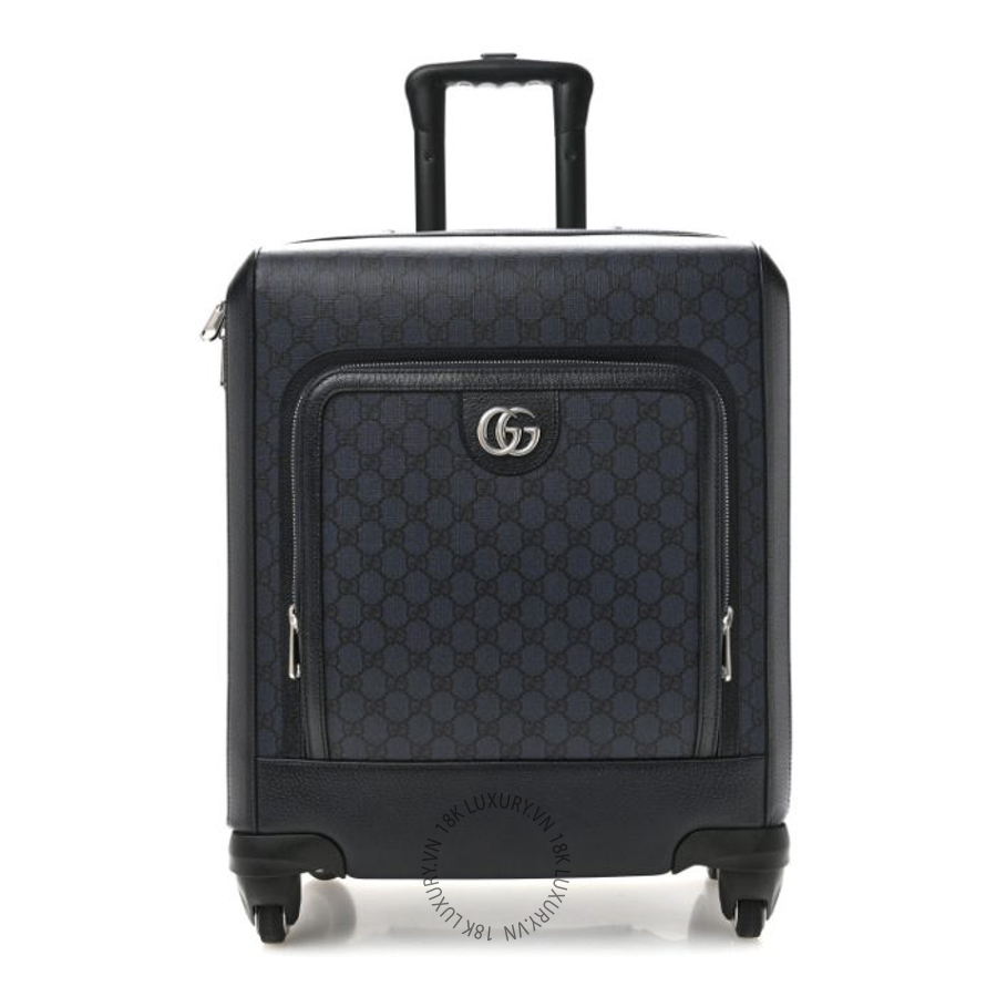 Vali Kéo Gucci GG Supreme Monogram Textured Dollar Calfskin Web Ophidia Small Savoy Cabin Trolley Black Blue GDCB488