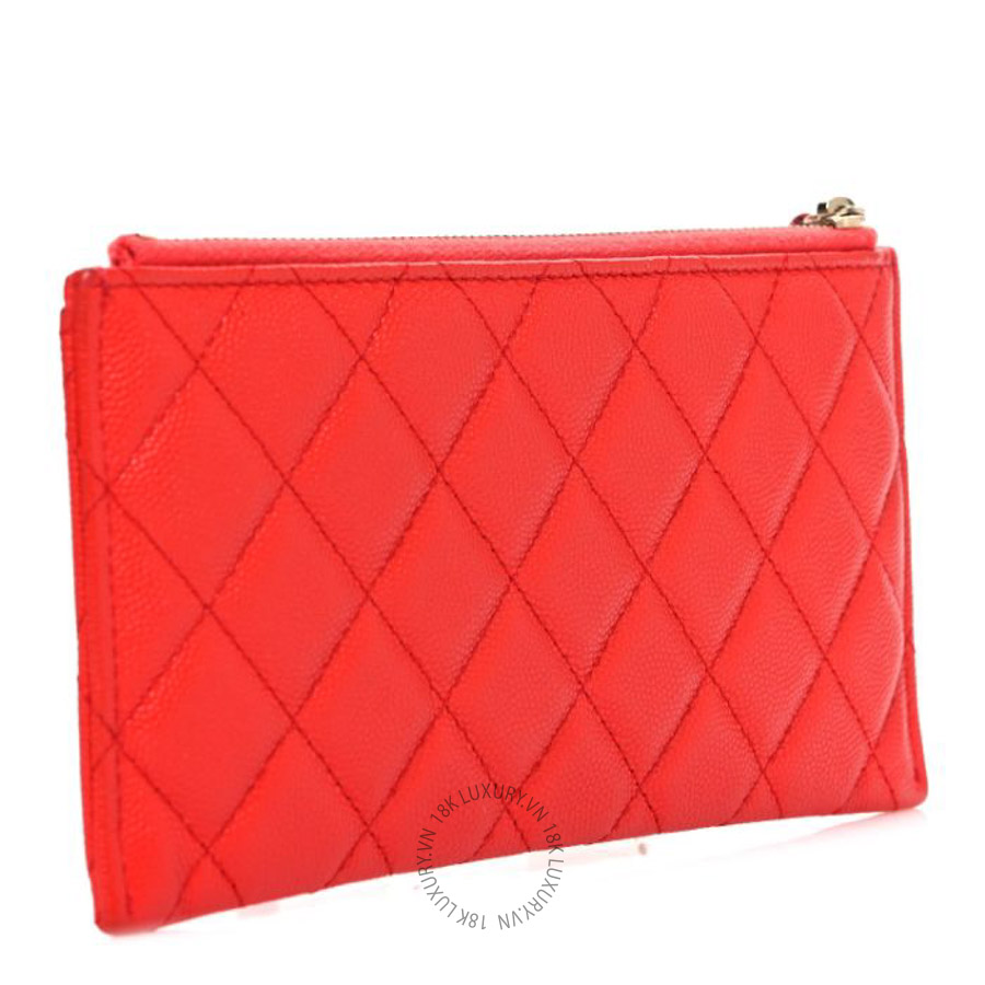 Ví dài Chanel Caviar Quilted Classic Zip Pouch Red CNV430