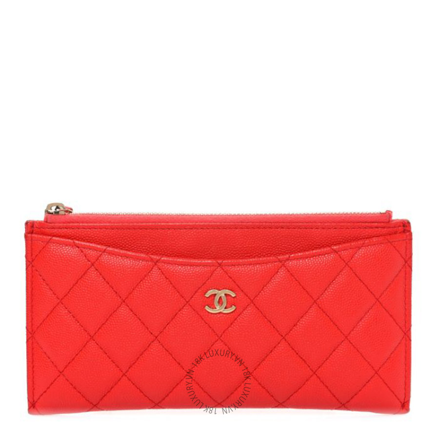 Ví dài Chanel Caviar Quilted Classic Zip Pouch Red CNV430