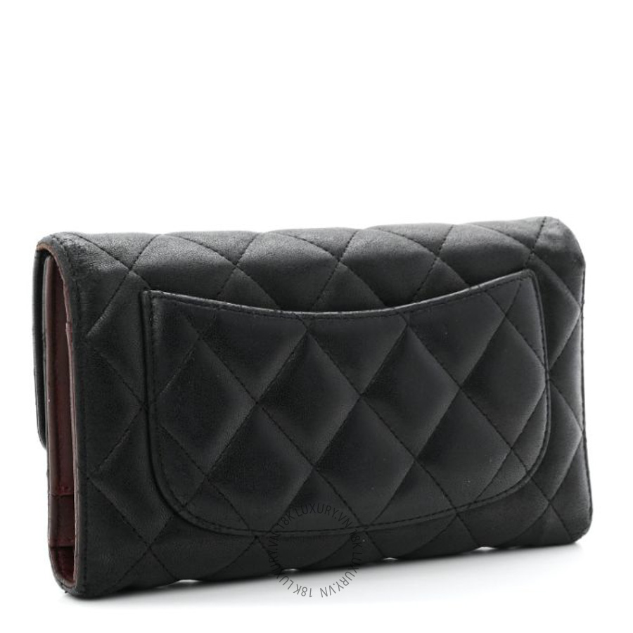 Ví dài Chanel Lambskin Quilted Large Flap Wallet Black CNV398