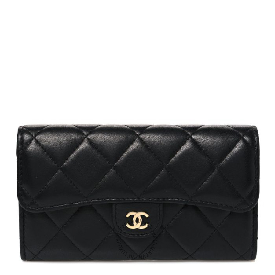 Ví dài Chanel Lambskin Quilted Medium Gusset Flap Wallet Black CNV232