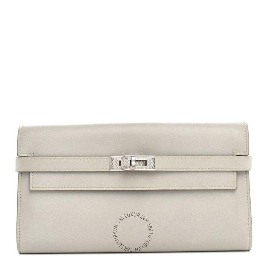 Ví Dài Hermes Box Guilloche Kelly Longue Wallet Gris Perle JJKS140