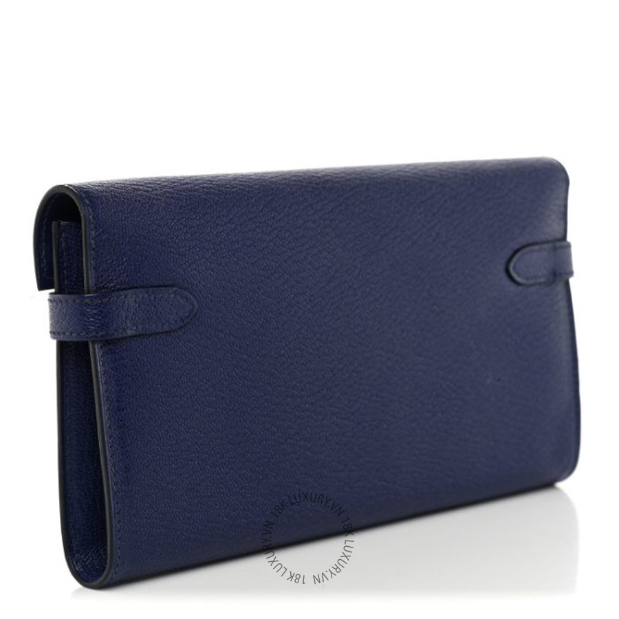 Ví Dài Hermes Chevre Mysore Kelly Longue Wallet Bleu Ecre JJKS019