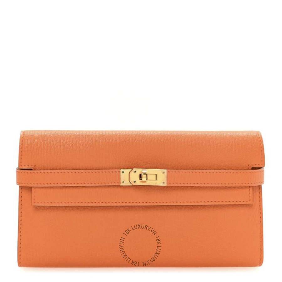Ví Dài Hermes Chevre Mysore Kelly Longue Wallet Orange JJKS014