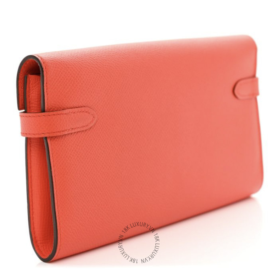 Ví Dài Hermes Epsom Kelly Longue Wallet Orange Poppy JJKS123