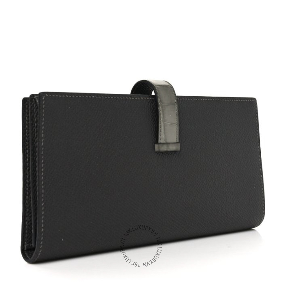 Ví Dài Hermes Epsom Matte Alligator Bearn Touch Gusset Wallet Graphite Gris Ciment JJKS002