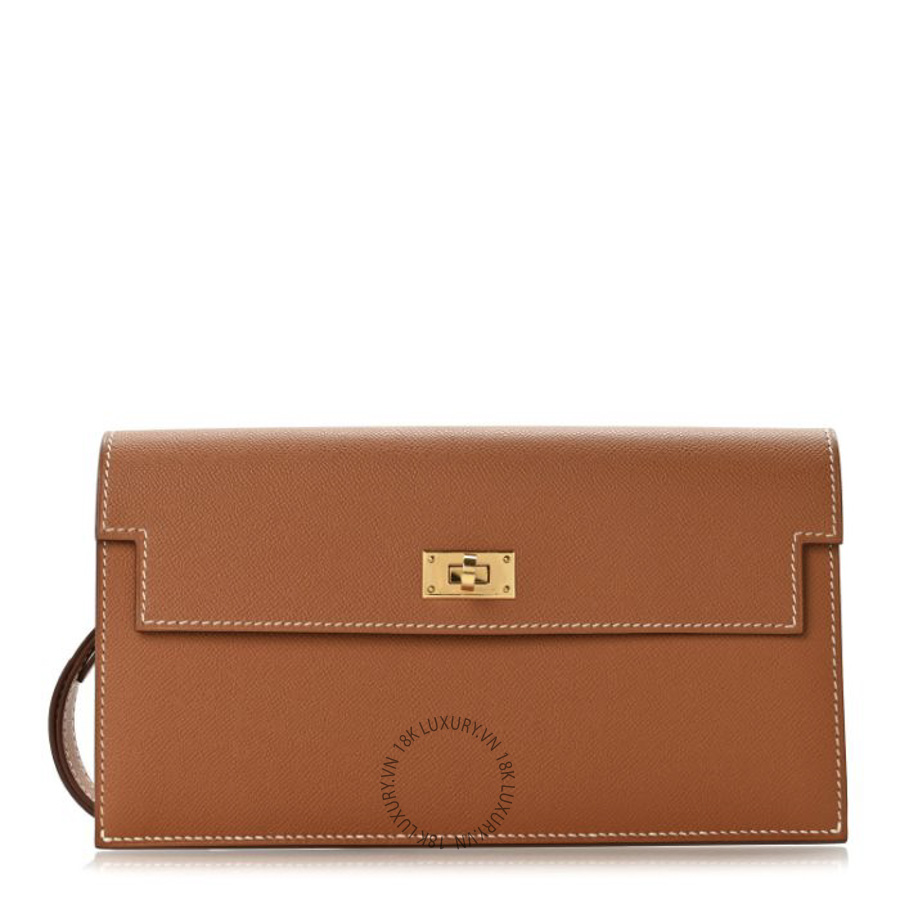 Ví Dài Hermes Madame Calfskin Kelly Pocket Long Wallet Gold JJKS099