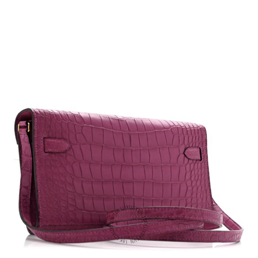 Ví Dài Hermes Matte Alligator Kelly Wallet To Go Rose Scheherazade JJKS057