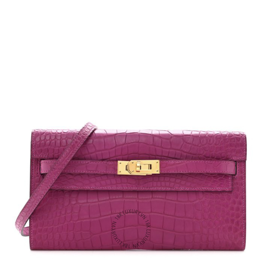 Ví Dài Hermes Matte Alligator Kelly Wallet To Go Rose Scheherazade JJKS057