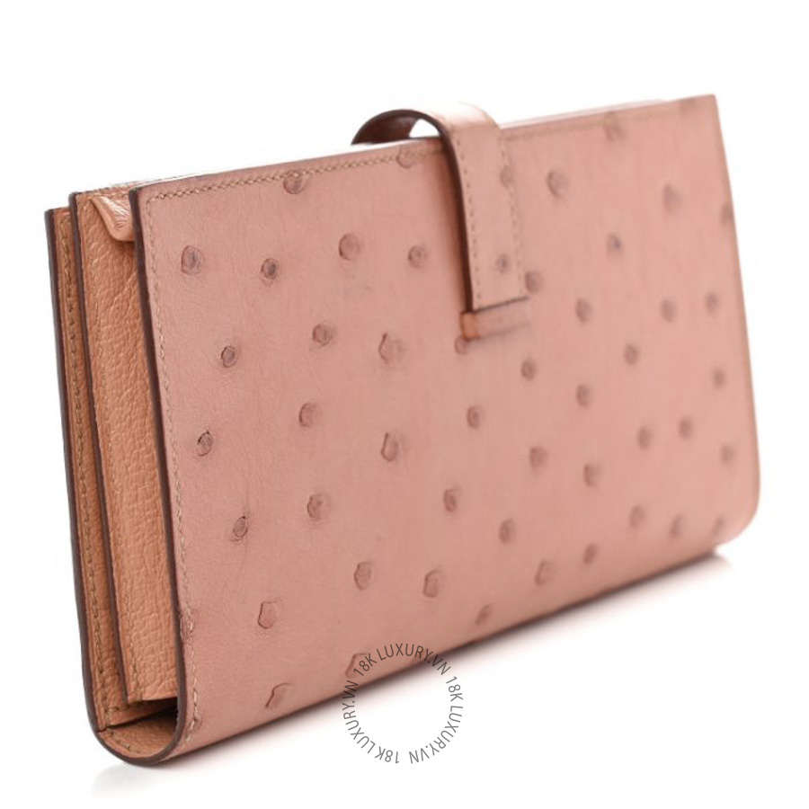 Ví Dài Hermes Ostrich Bearn Gusset Wallet Terre Cuite JJKS095
