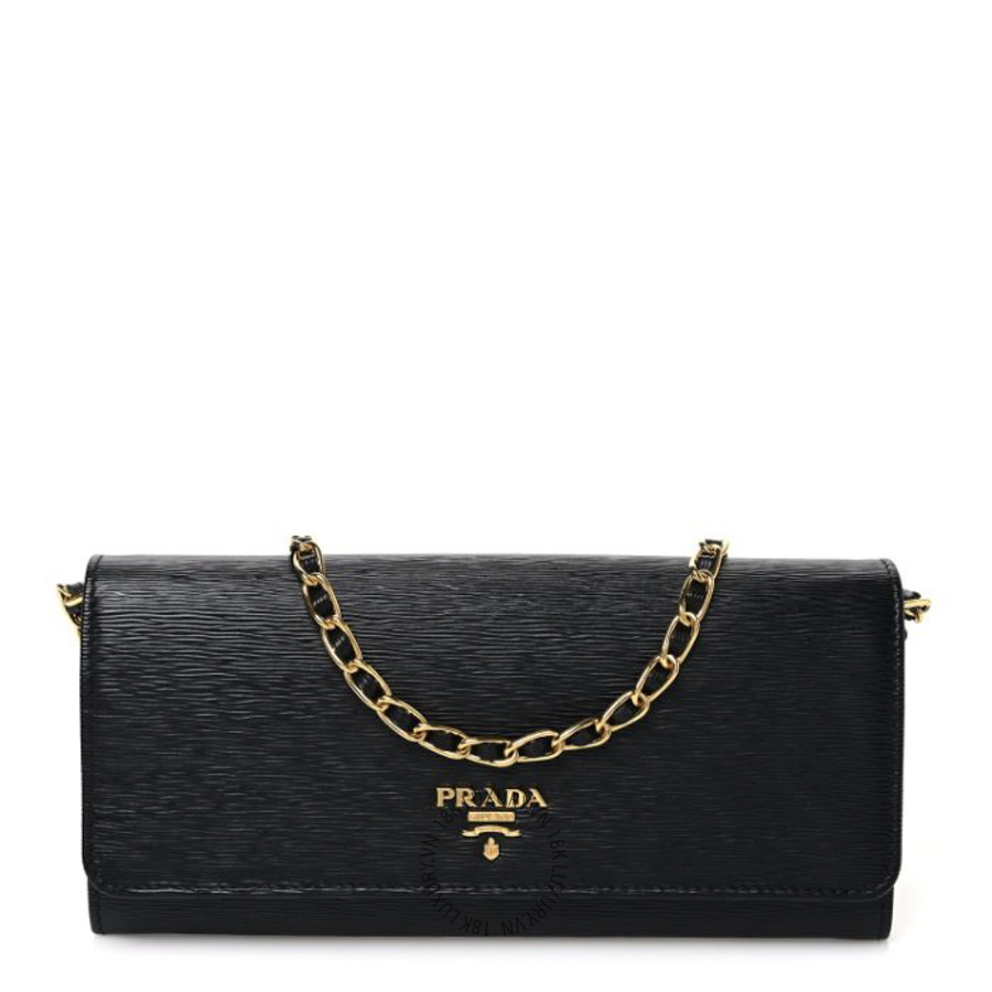 Ví Dài Prada Saffiano Metal Oro Chain Wallet Black SKRS007