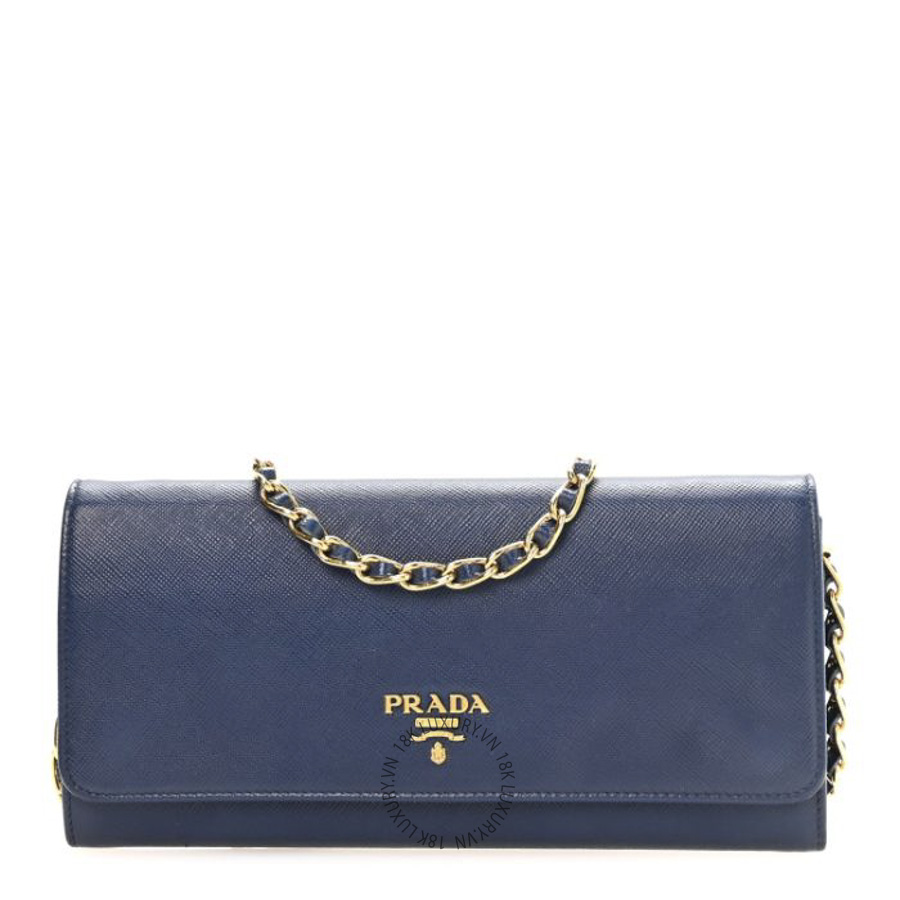 Ví Dài Prada Saffiano Metal Oro Chain Wallet Bleuette SKRS030
