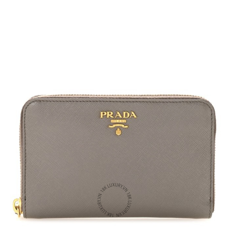 Ví Dài Prada Saffiano Metal Zip Around Wallet Argilla SKRS020