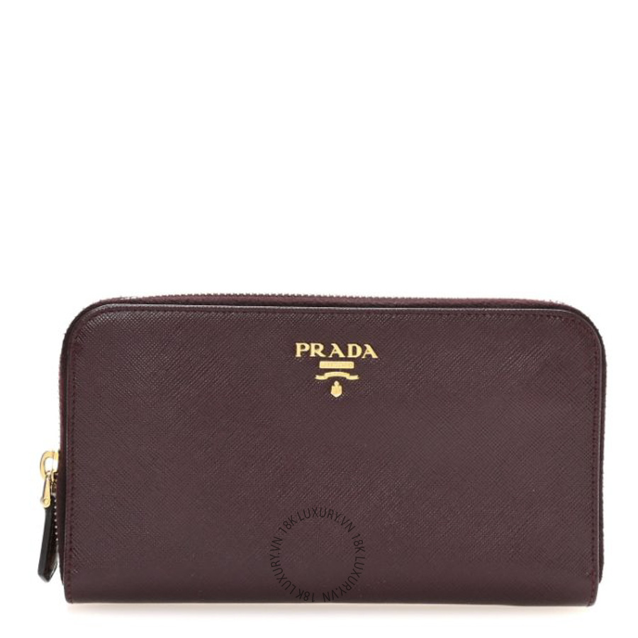 Ví Dài Prada Saffiano Metal Zip Around Wallet Bordeaux SKRS010