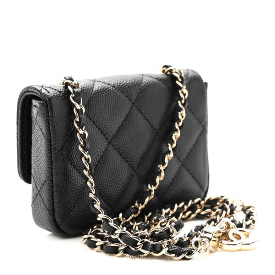 Ví đeo chéo Chanel Caviar Quilted Mini Chain Belt Bag Black CNV045