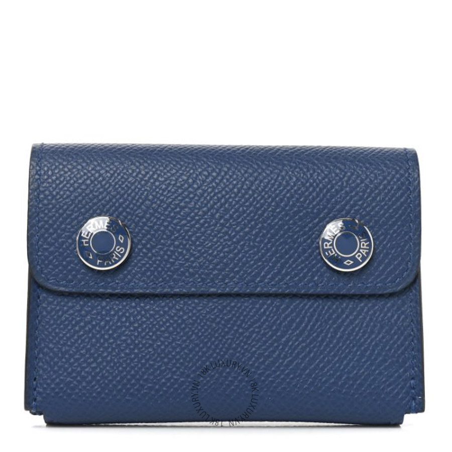 Ví Đeo Chéo Hermes Epsom Hermesnap Card Holder Bleu Tie JJKS077