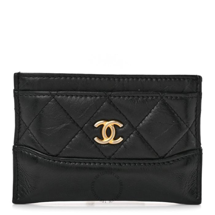 Ví ngắn Chanel Aged Calfskin Quilted Gabrielle Card Holder Black CNV126