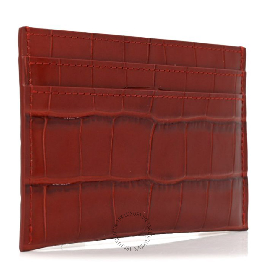 Ví ngắn Chanel Calfskin Crocodile Embossed Crococo Card Holder Burgundy CNV071