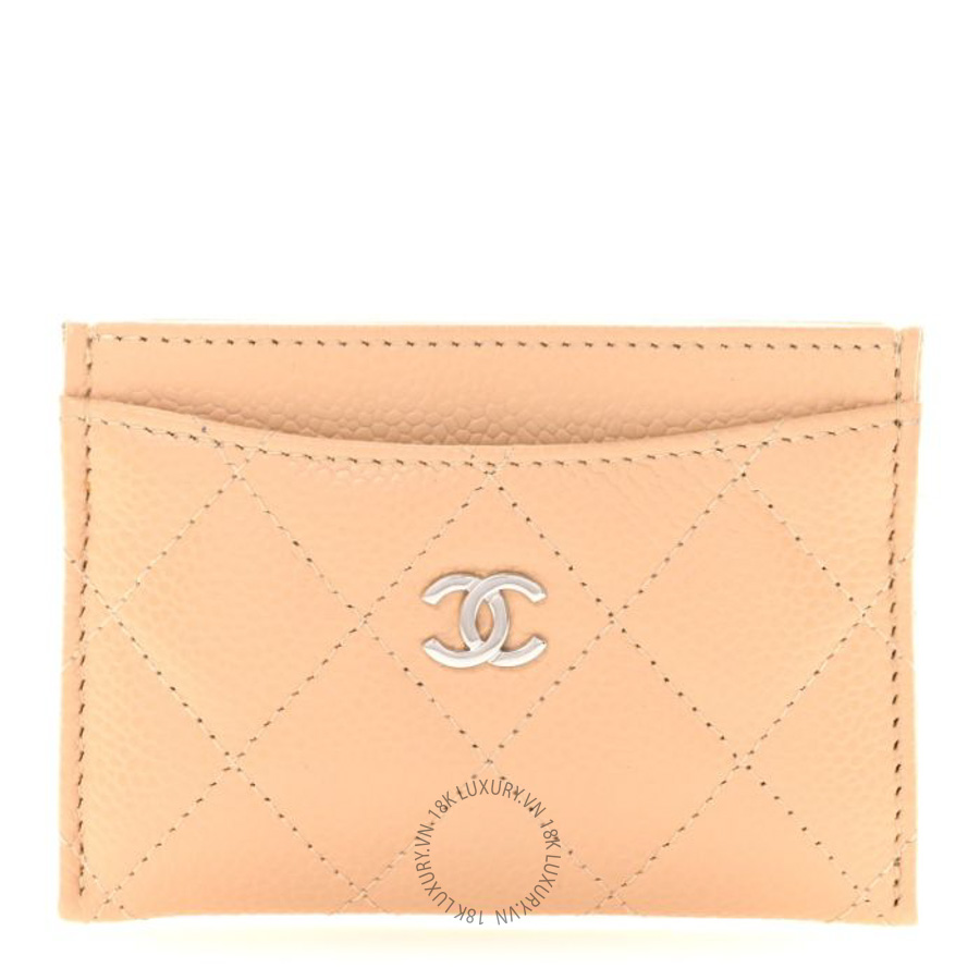 Ví ngắn Chanel Caviar Quilted Card Holder Beige CNV094