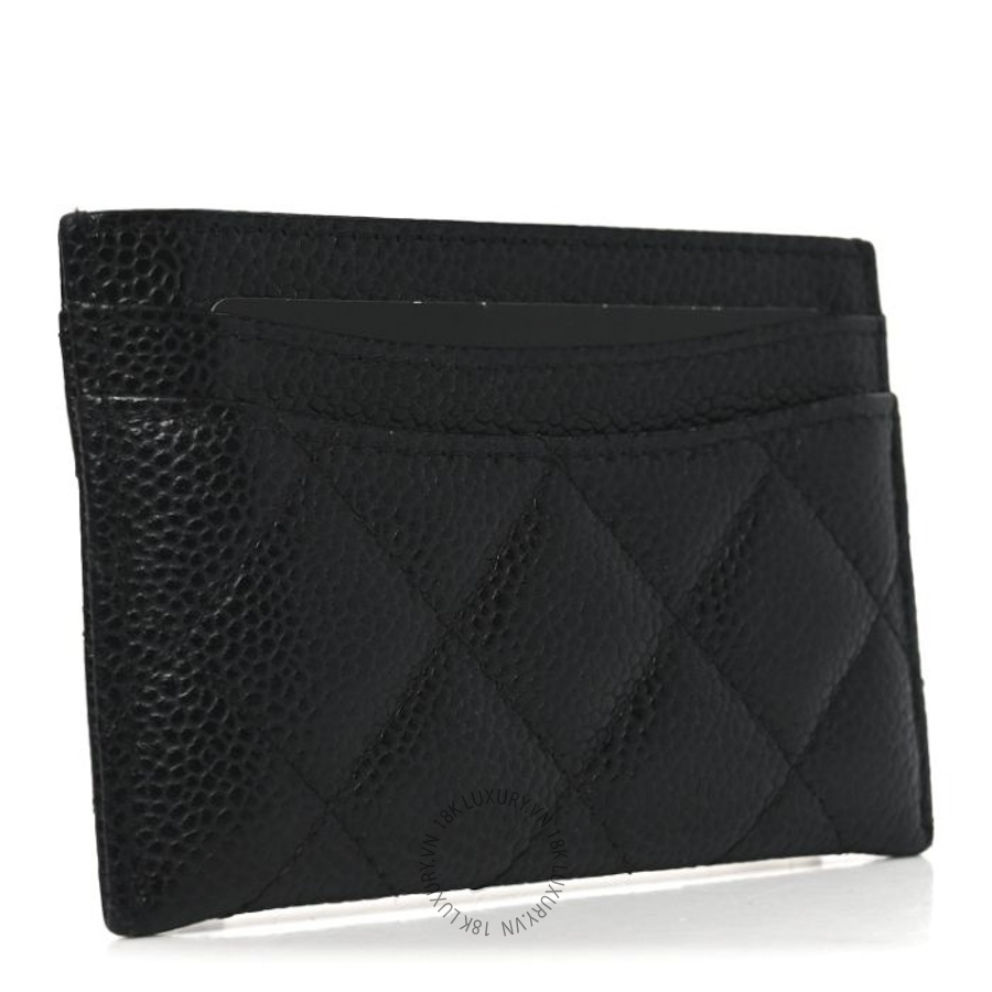 Ví ngắn Chanel Caviar Quilted Card Holder Black CNV022