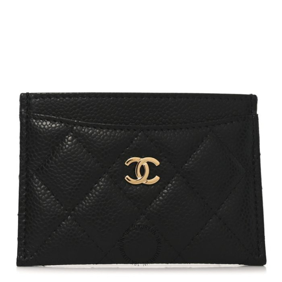 Ví ngắn Chanel Caviar Quilted Card Holder Black CNV415