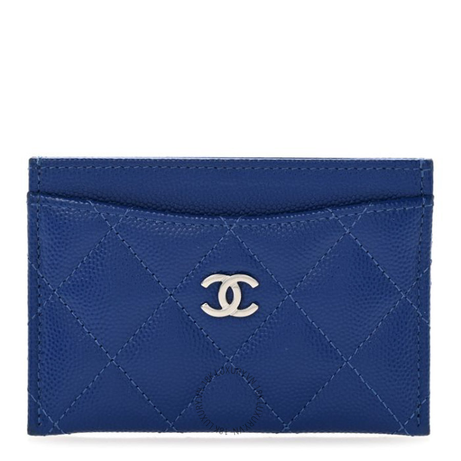 Ví ngắn Chanel Caviar Quilted Card Holder Blue CNV217