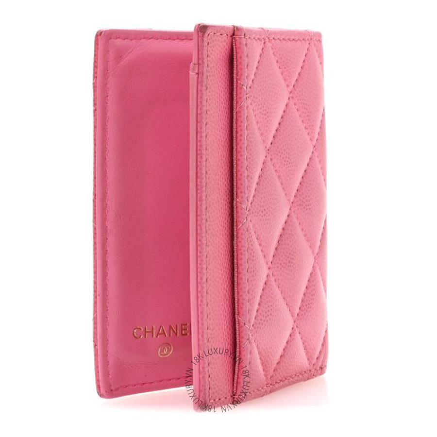 Ví ngắn Chanel Caviar Quilted Card Holder Wallet Pink CNV037