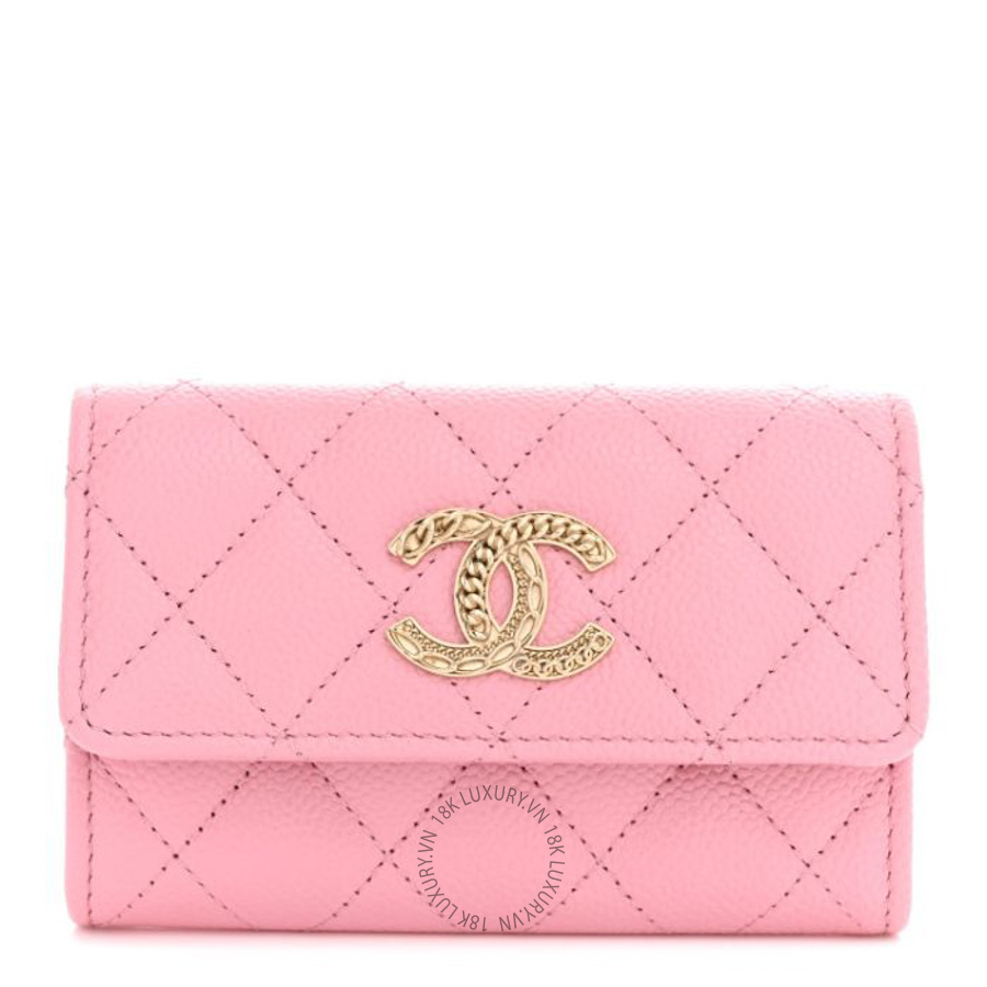 Ví ngắn Chanel Caviar Quilted CC Flap Card Holder Light Pink CNV112