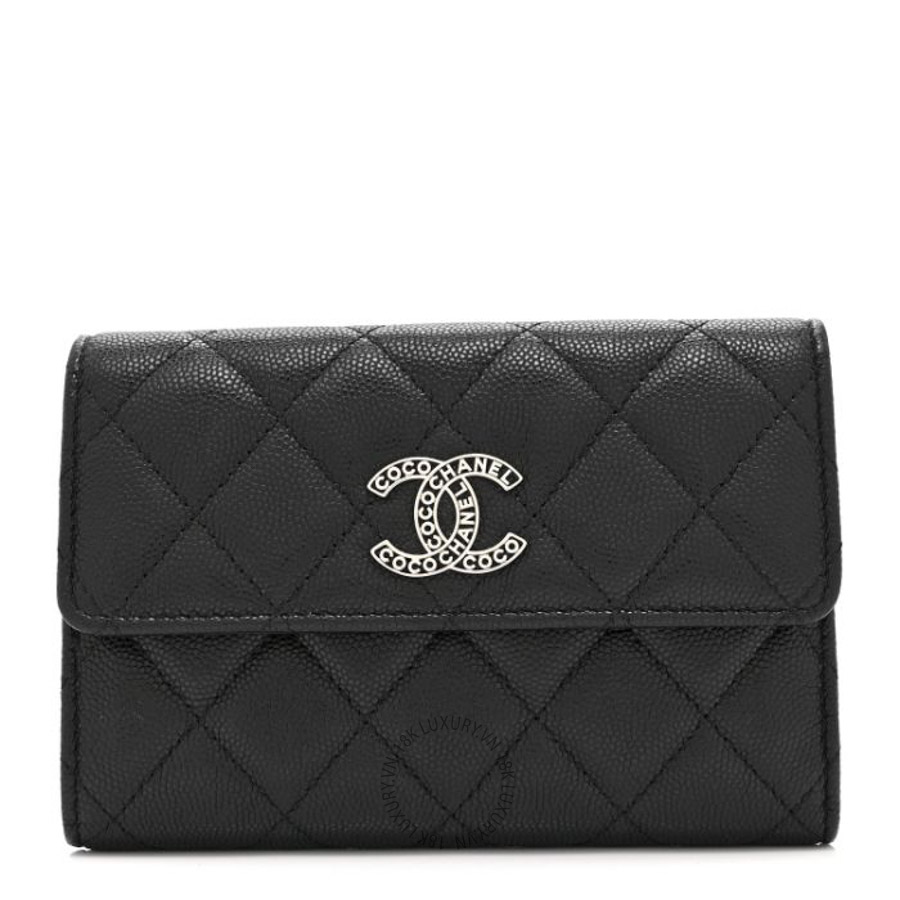 Ví ngắn Chanel Caviar Quilted Coco Chanel CC Medium Flap Wallet Black CNV171