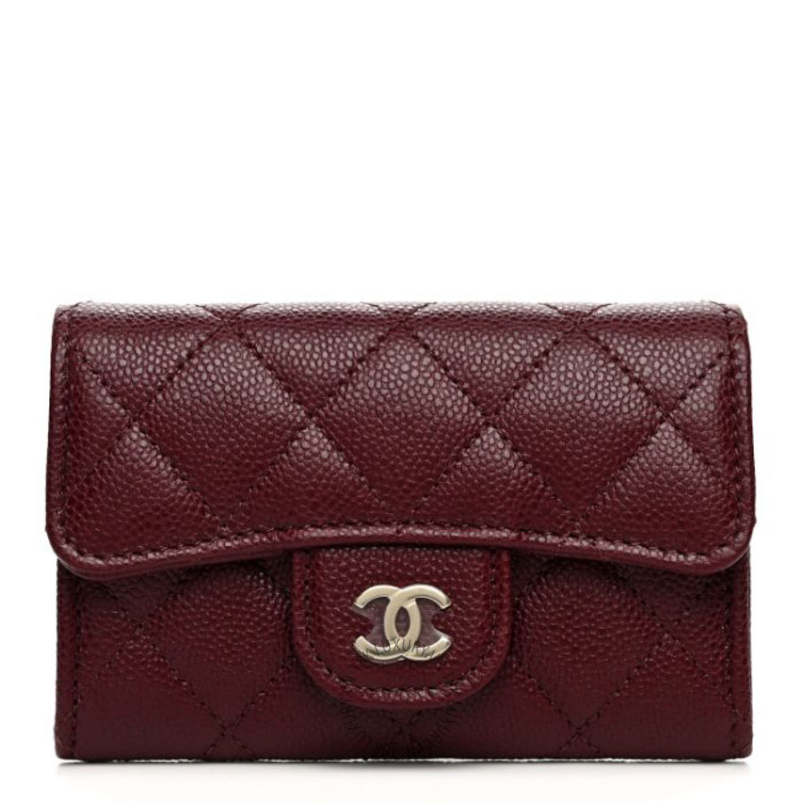 Ví ngắn Chanel Caviar Quilted Flap Card Holder Wallet Burgundy CNV068