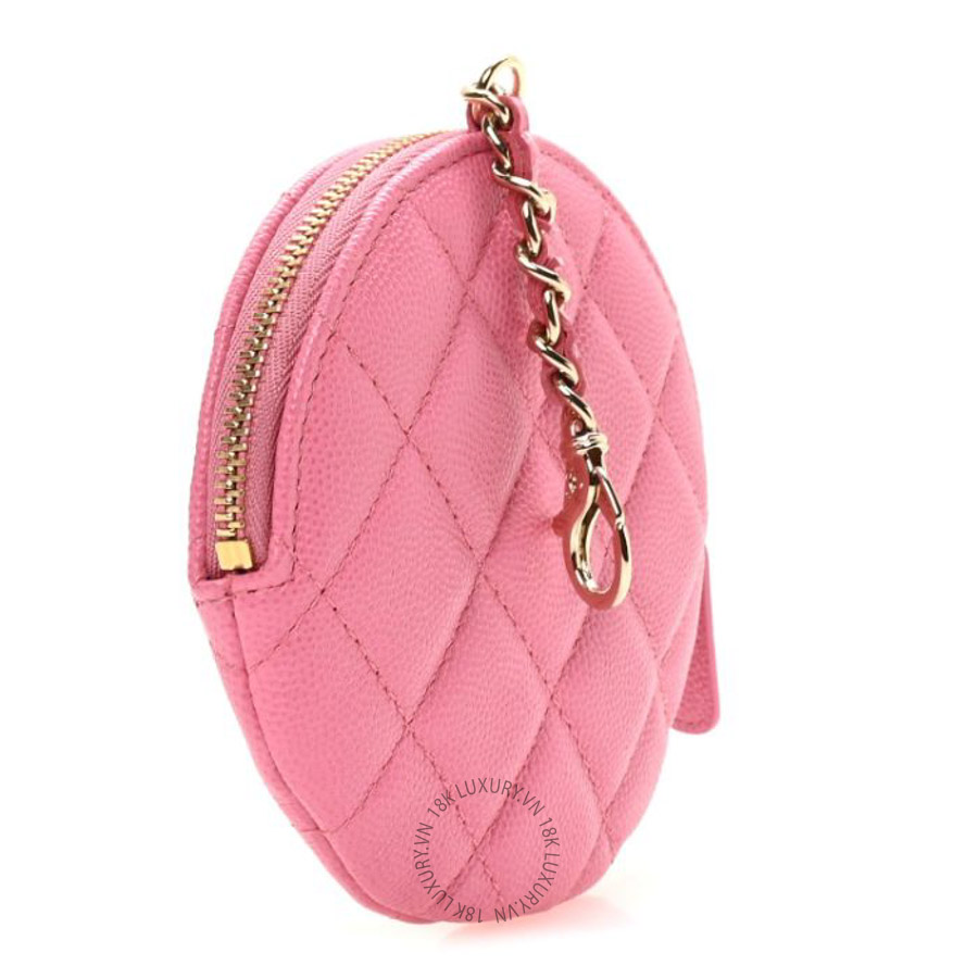 Ví ngắn Chanel Caviar Quilted Round Clip On Coin Purse Pink CNV100