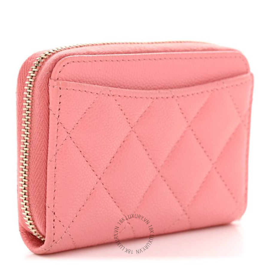 Ví ngắn Chanel Caviar Quilted Zip Coin Purse Pink CNV267