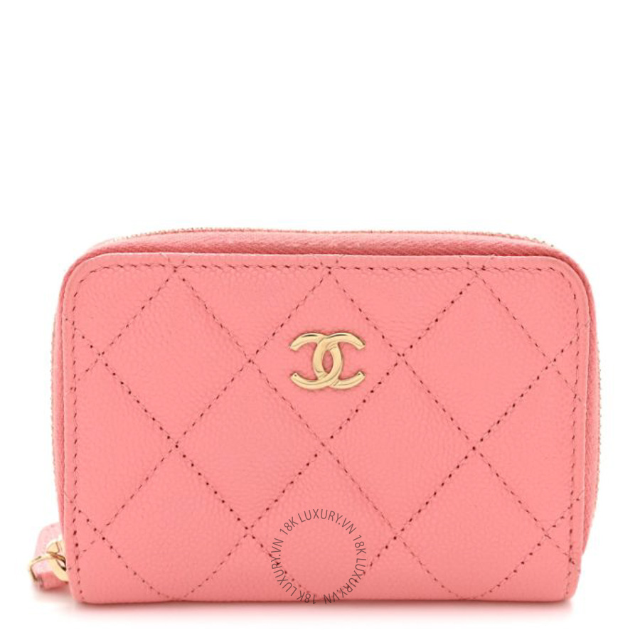 Ví ngắn Chanel Caviar Quilted Zip Coin Purse Pink CNV267