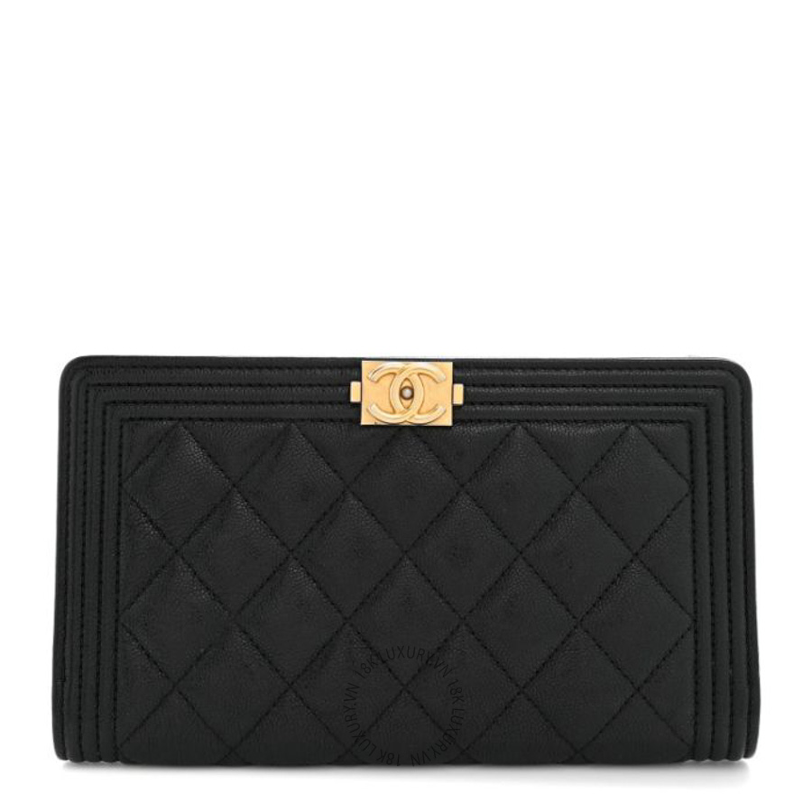 Ví ngắn Chanel Lambskin Quilted Boy Yen Wallet Black CNV102
