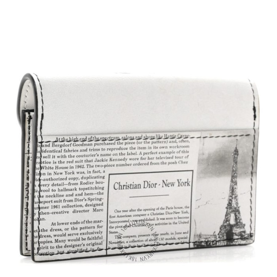 Ví Ngắn Christian Dior Calfskin Newspaper Print Saddle Bloom Card Holder White Black NRTP005