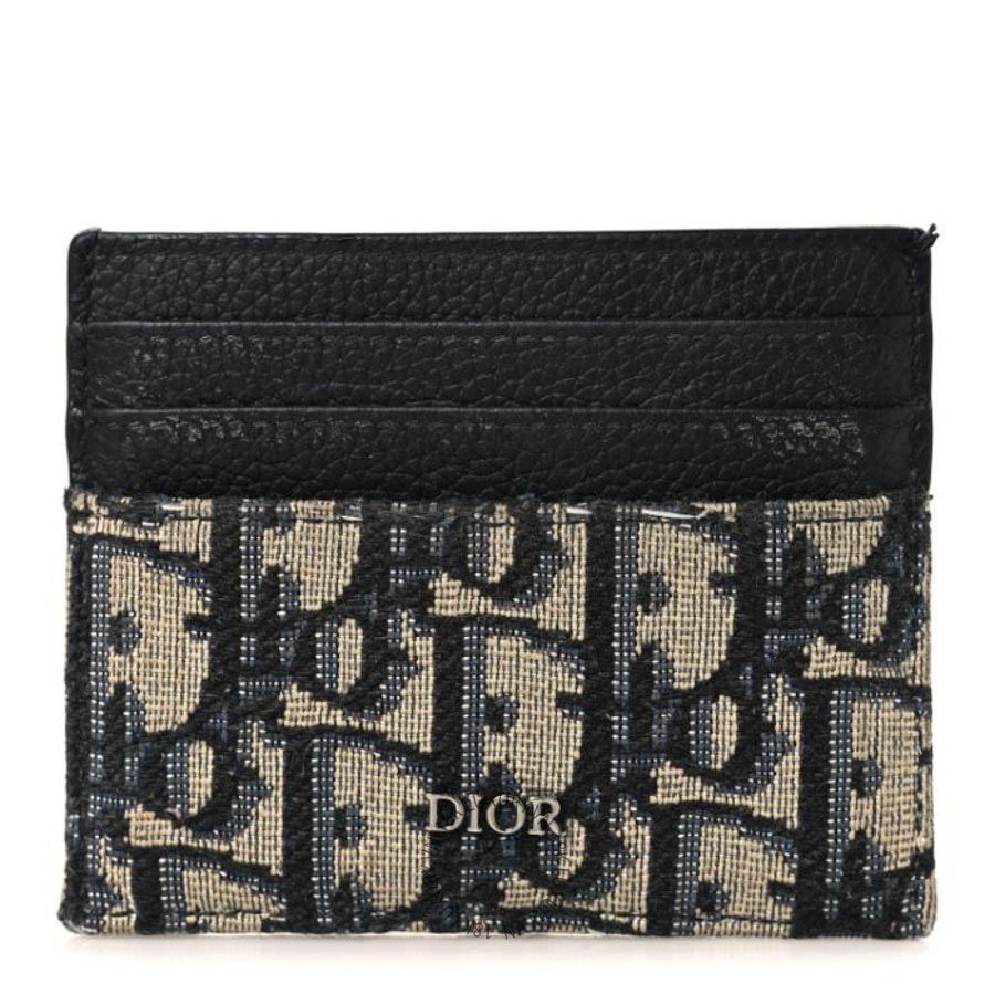 Ví Ngắn Christian Dior Grained Calfskin Oblique Card Holder Black NRTP010