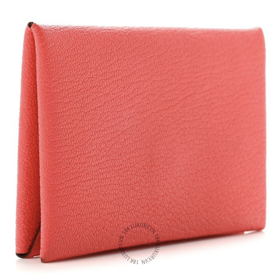 Ví Ngắn Hermes Chevre Mysore Verso Calvi Card Case Rose Texas Sienne JJKS063