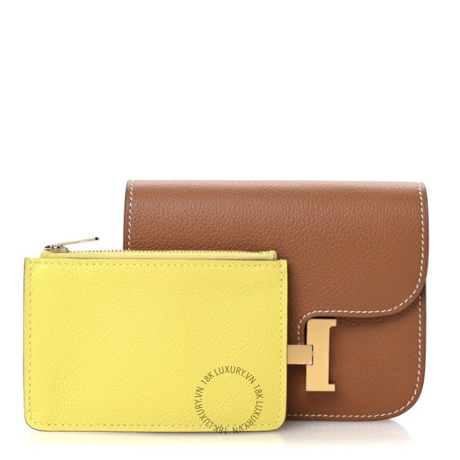 Ví Ngắn Hermes Evercolor Bi-Color Constance Slim Wallet Gold Lime JJKS044