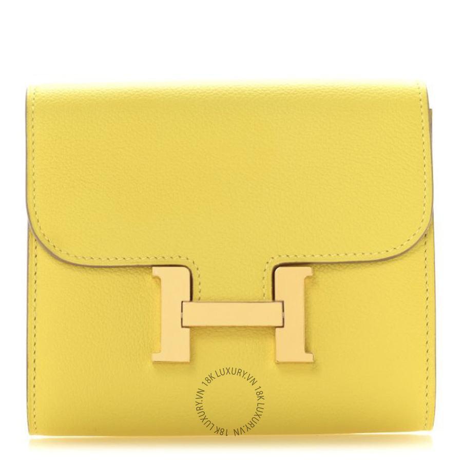 Ví Ngắn Hermes Evercolor Constance Compact Passant Wallet Lime JJKS121
