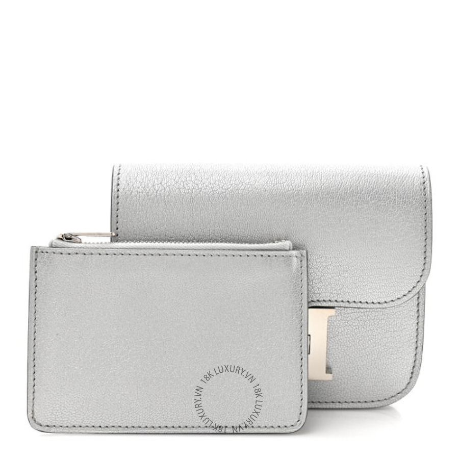 Ví Ngắn Hermes Metallic Chevre Chamkilight Constance Slim Wallet Argent JJKS126