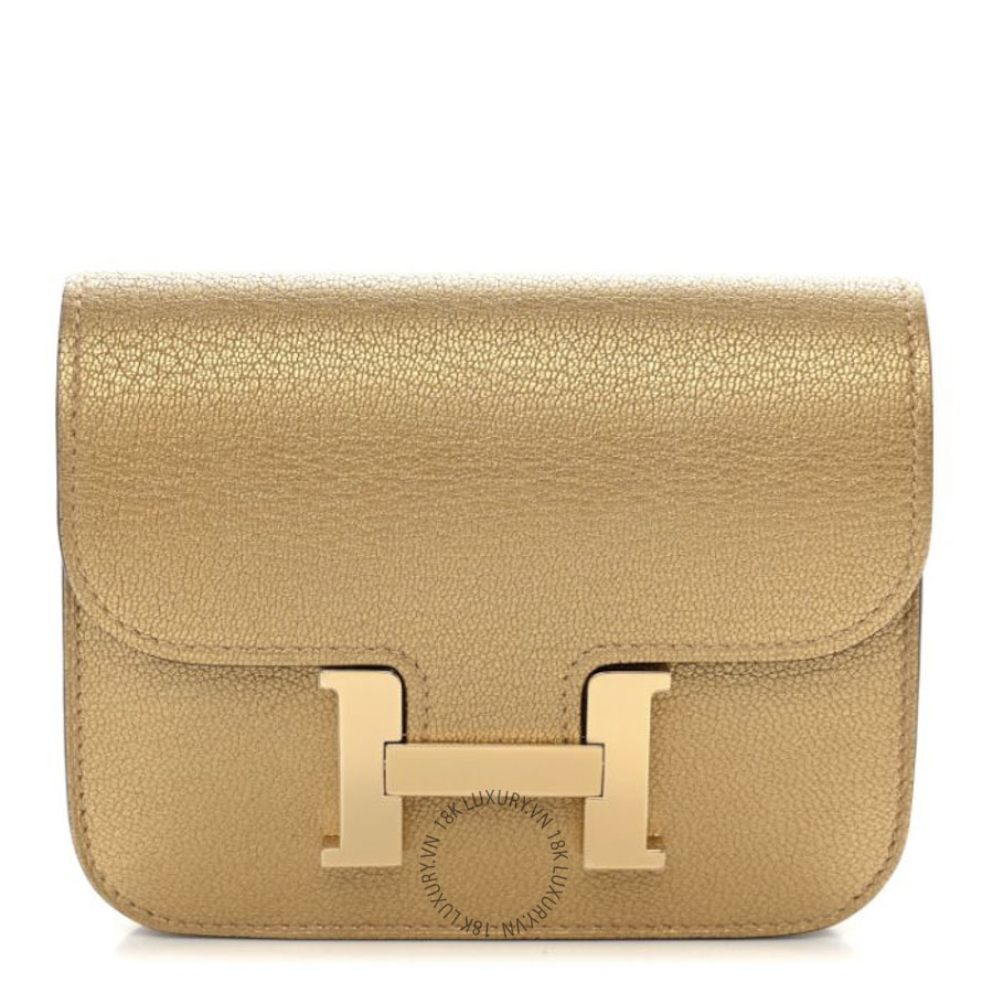 Ví Ngắn Hermes Metallic Chevre Chamkilight Constance Slim Wallet Dore JJKS030