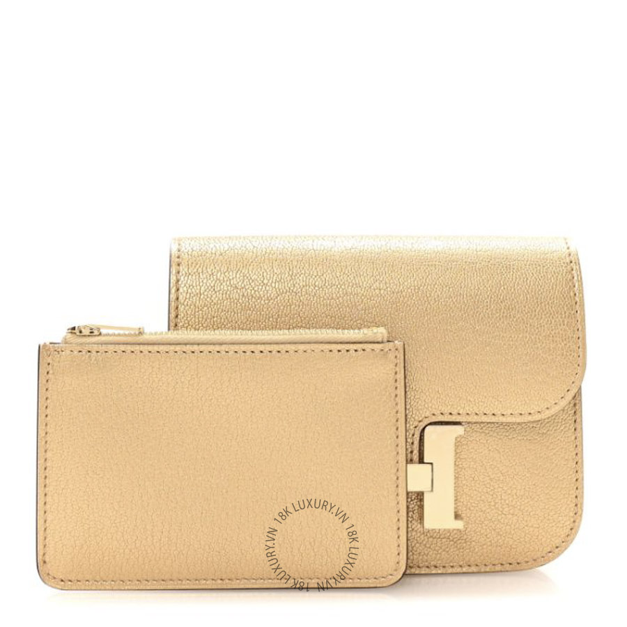 Ví Ngắn Hermes Metallic Chevre Chamkilight Constance Slim Wallet Dore JJKS035