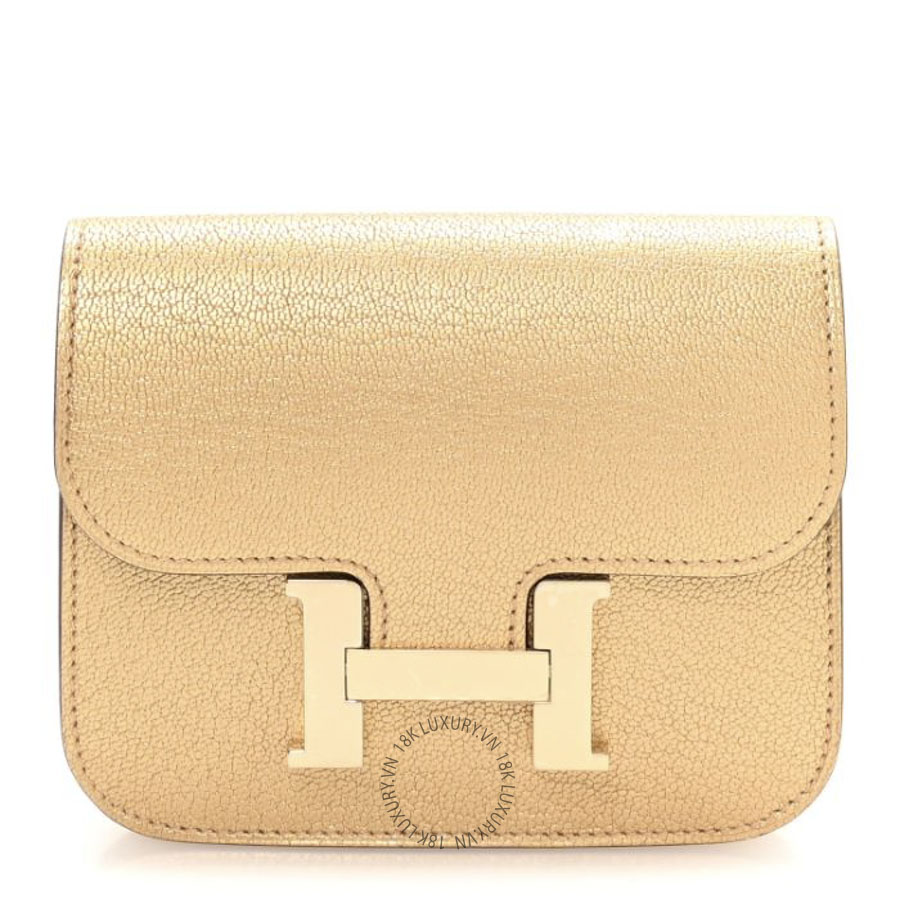 Ví Ngắn Hermes Metallic Chevre Chamkilight Constance Slim Wallet Dore JJKS035
