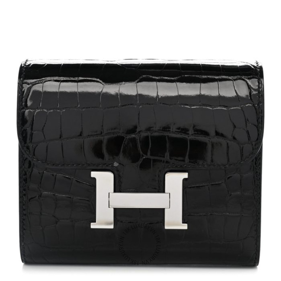Ví Ngắn Hermes Shiny Alligator Constance Short Wallet Black JJKS094