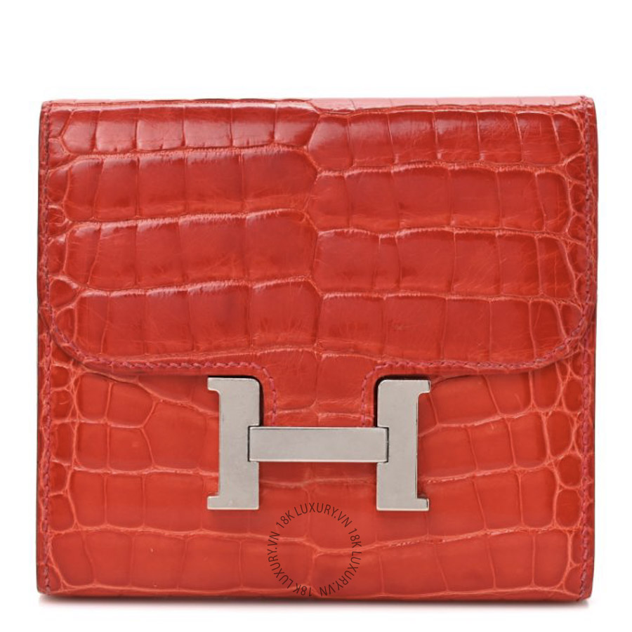 Ví Ngắn Hermes Shiny Alligator Constance Short Wallet Geranium JJKS043