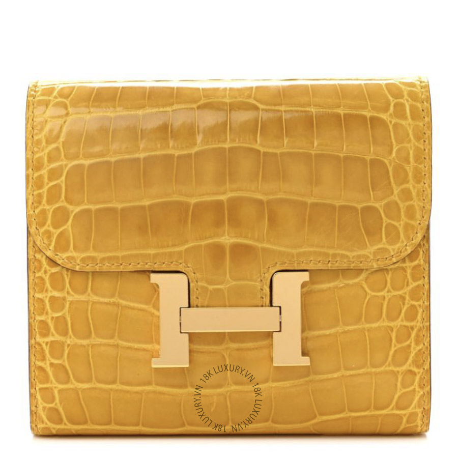 Ví Ngắn Hermes Shiny Alligator Constance Short Wallet Jaune Ambre JJKS081
